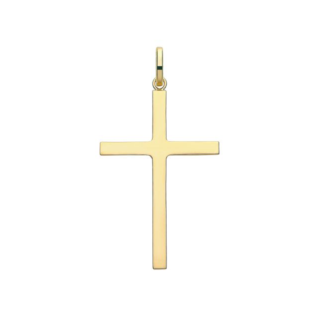 Buy 9ct Gold 37mm Semi Solid Plain Cross Pendant by World of Jewellery
