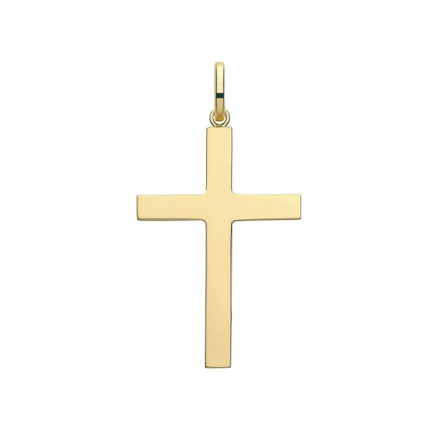 Buy 9ct Gold 36mm Semi Solid Plain Cross Pendant by World of Jewellery