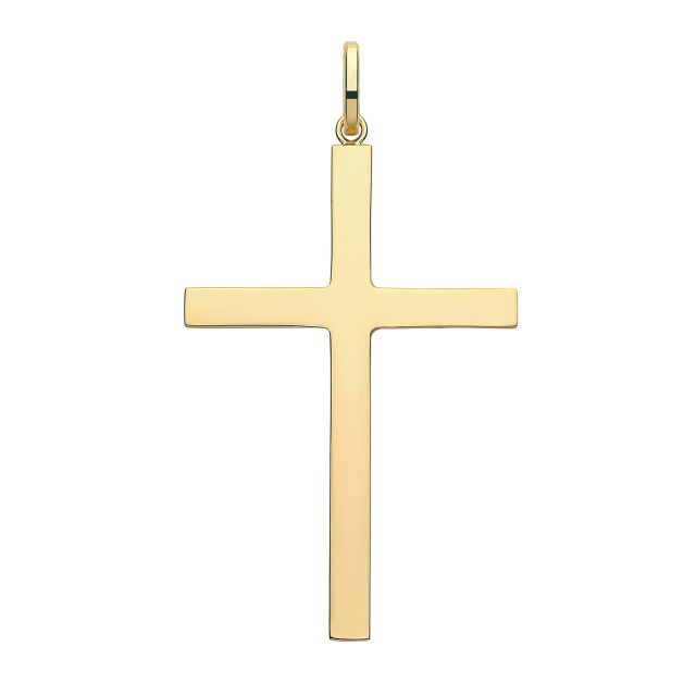 Buy Mens 9ct Gold 46mm Semi Solid Plain Cross Pendant by World of Jewellery