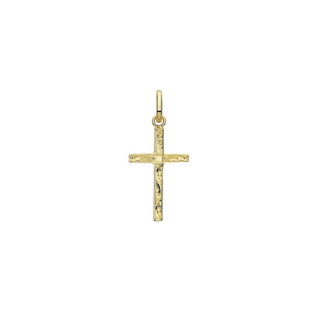 Buy Boys 9ct Gold 20mm Semi Solid Engraved Cross Pendant by World of Jewellery