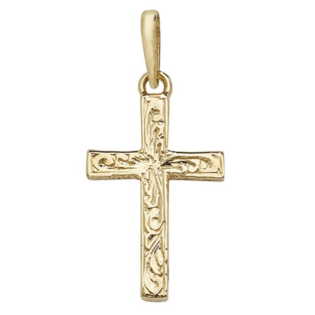Buy 9ct Gold 22mm Patterned Cross Pendant by World of Jewellery