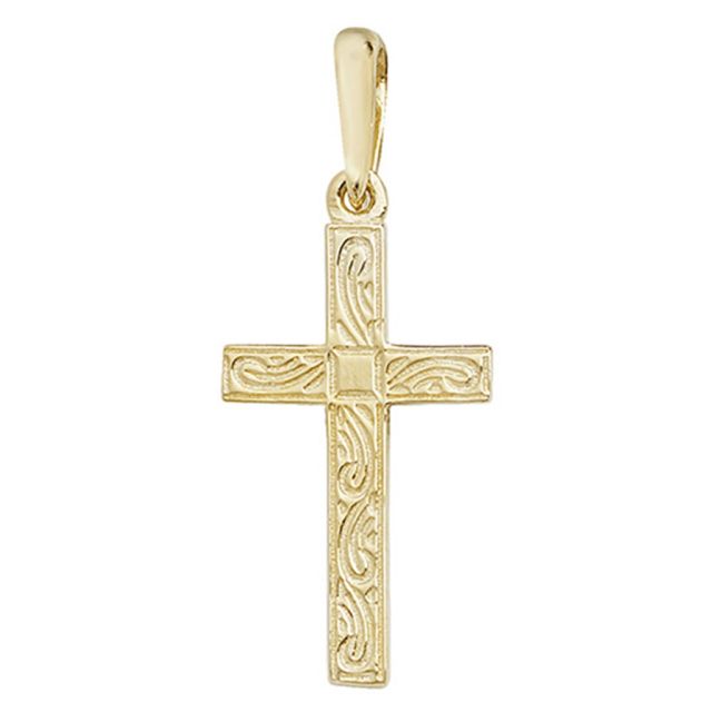 Buy Mens 9ct Gold 22mm Engraved Cross Pendant by World of Jewellery