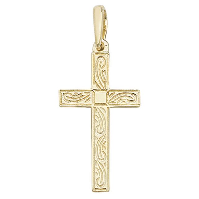 Buy Girls 9ct Gold 25mm Engraved Cross Pendant by World of Jewellery