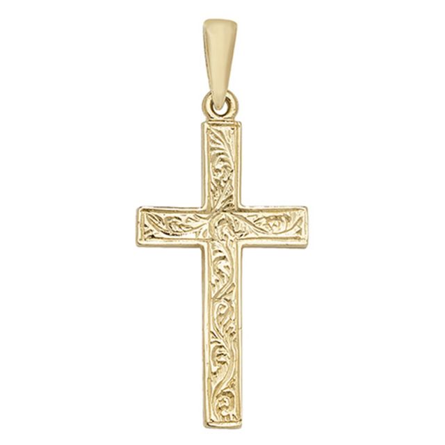 Buy Boys 9ct Gold 31mm Patterned Cross Pendant by World of Jewellery