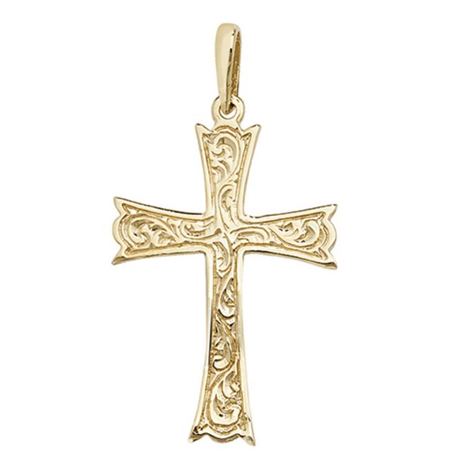 Buy 9ct Gold 30mm Fancy Patterned Cross Pendant by World of Jewellery