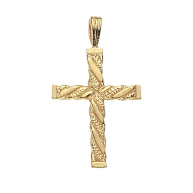 Buy 9ct Gold 26mm Square Twist Cross Pendant by World of Jewellery