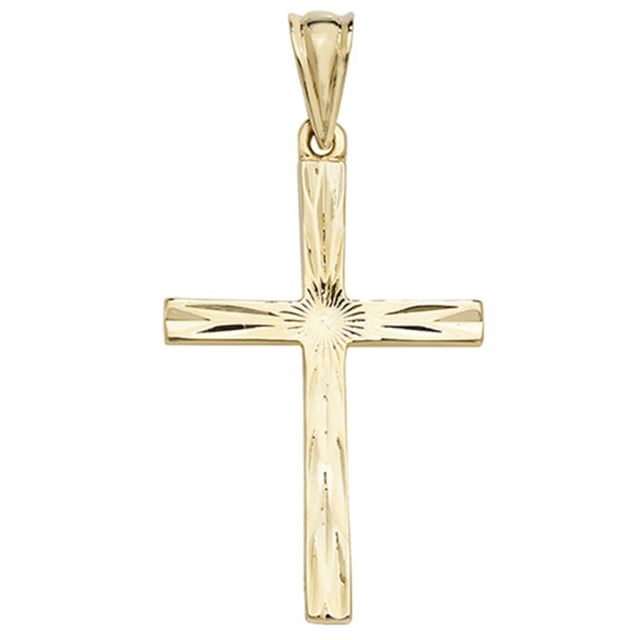 Buy 9ct Gold 41mm Patterned Cross Pendant by World of Jewellery