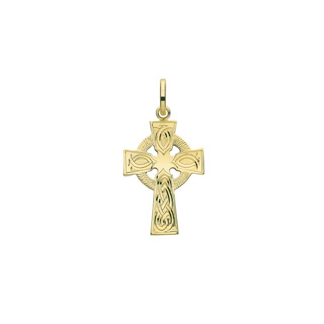 Buy Boys 9ct Gold 24mm Semi Solid Celtic Engraved Cross Pendant by World of Jewellery