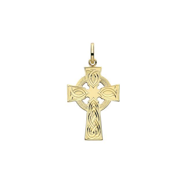 Buy 9ct Gold 26mm Semi Solid Celtic Engraved Cross Pendant by World of Jewellery