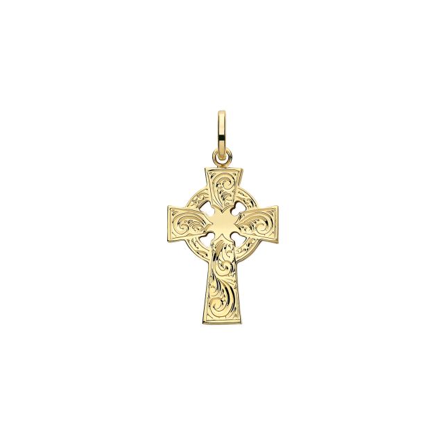 Buy 9ct Gold 23mm Semi Solid Celtic Engraved Cross Pendant by World of Jewellery