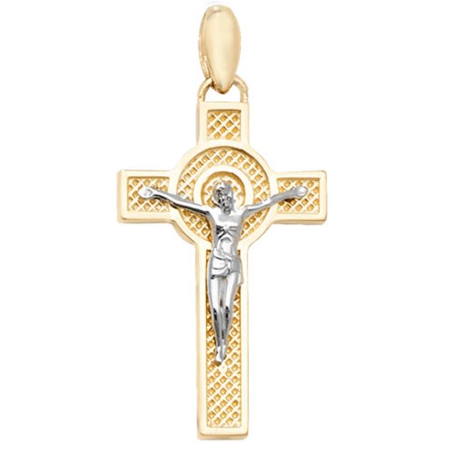 Buy 9ct Yellow and White Gold 20mm Crucifix Cross Pendant by World of Jewellery