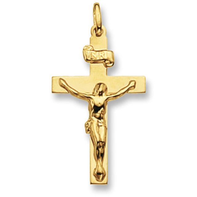 Buy 9ct Gold 32mm INRI Crucifix Cross Pendant by World of Jewellery