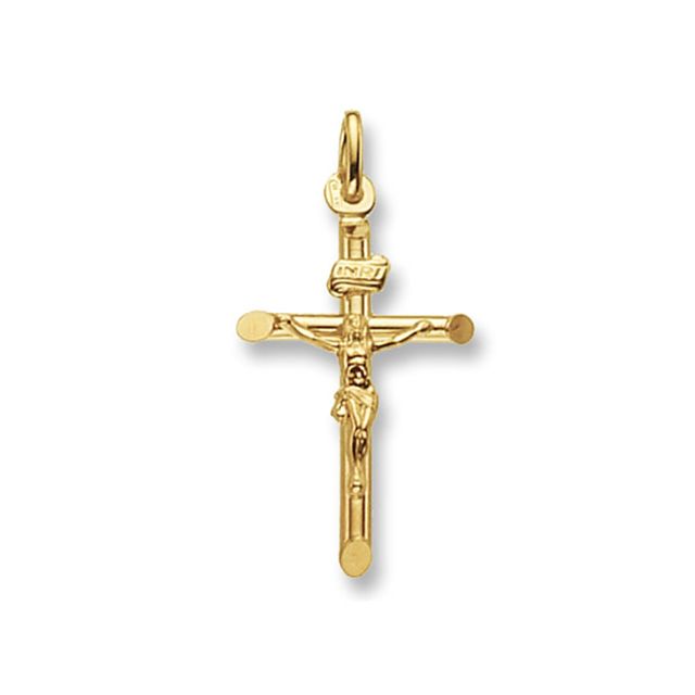 Buy Girls 9ct Gold 28mm INRI Tubelier Crucifix Cross Pendant by World of Jewellery