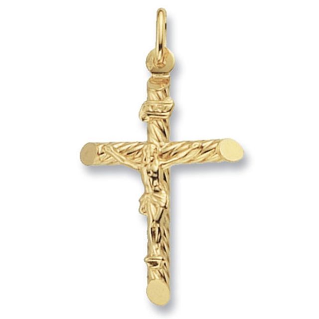 Buy 9ct Gold 32mm INRI Rope Tubelier Crucifix Cross Pendant by World of Jewellery