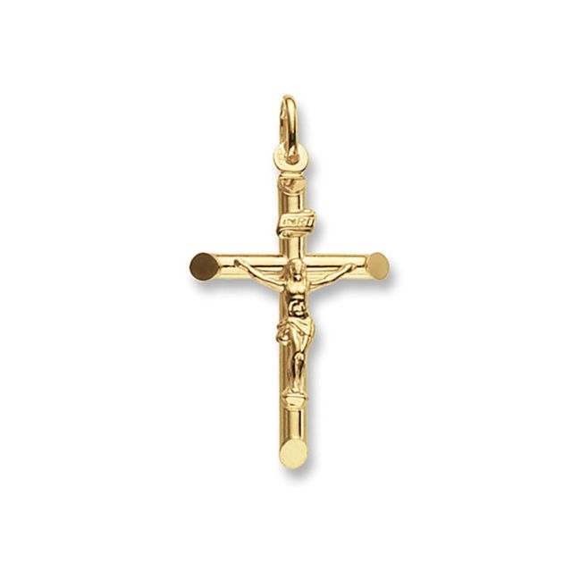 Buy 9ct Gold 34mm INRI Tubelier Crucifix Cross Pendant by World of Jewellery