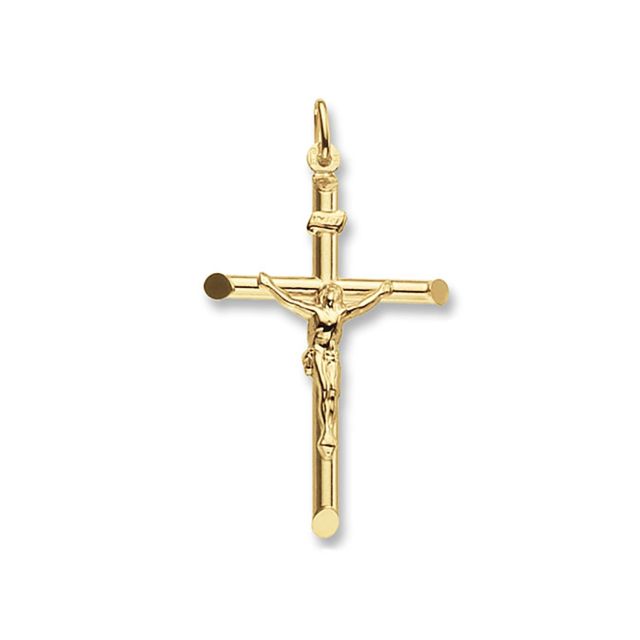 Buy 9ct Gold 45mm INRI Tubelier Crucifix Cross Pendant by World of Jewellery