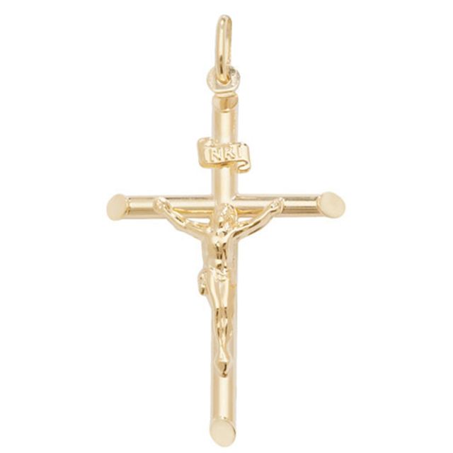 Buy 9ct Gold 47mm INRI Tubelier Crucifix Cross Pendant by World of Jewellery