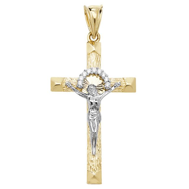 Buy Mens 9ct Yellow and White Gold 42mm Cubic Zirconia Crucifix Cross Pendant by World of Jewellery