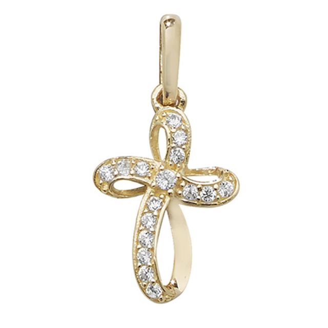 Buy Girls 9ct Gold 13mm Cubic Zirconia Set Cross Pendant by World of Jewellery