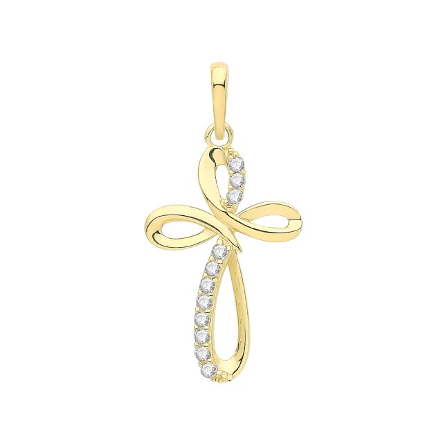 Buy 9ct Gold 15mm Cubic Zirconia Set Cross Pendant by World of Jewellery