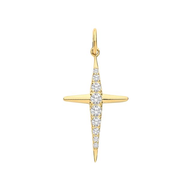 Buy 9ct Gold 19mm Cubic Zirconia Set Cross Pendant by World of Jewellery