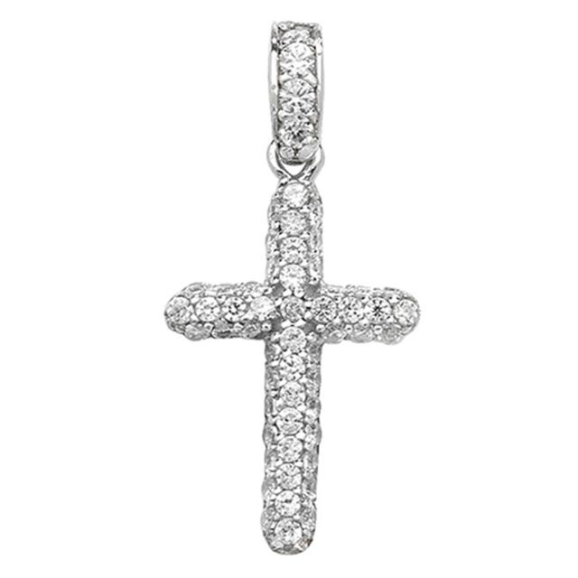 Buy 9ct White Gold 17mm Cubic Zirconia Cross Pendant by World of Jewellery