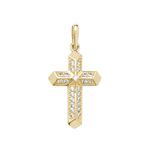 Buy 9ct Gold 16mm Cubic Zirconia Set Cross Pendant by World of Jewellery