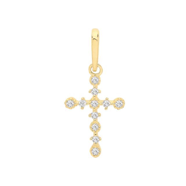 Buy 9ct Gold 13mm Cubic Zirconia Cross Pendant by World of Jewellery