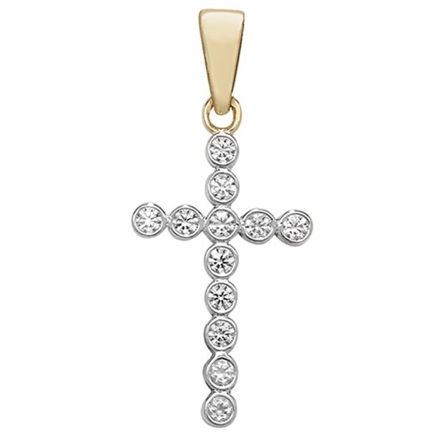 Buy Mens 9ct Gold 18mm Round Cubic Zirconia Cross Pendant by World of Jewellery