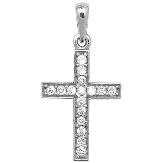 Buy Boys 9ct White Gold 15mm Cubic Zirconia Cross Pendant by World of Jewellery