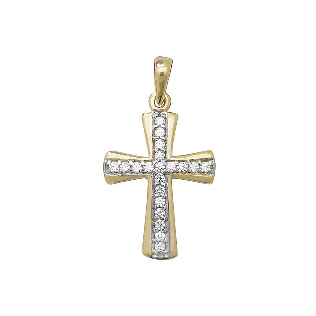 Buy 9ct Gold 19mm Cubic Zirconia Cross Pendant by World of Jewellery