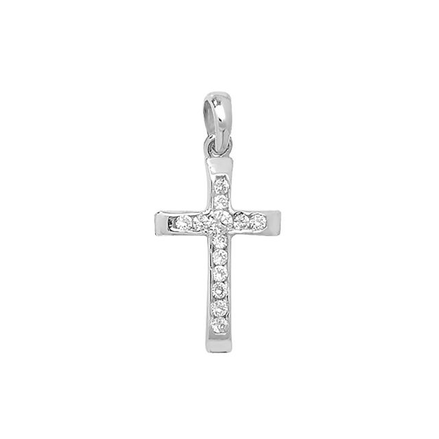 Buy Boys 9ct White Gold 18mm Cubic Zirconia Cross Pendant by World of Jewellery