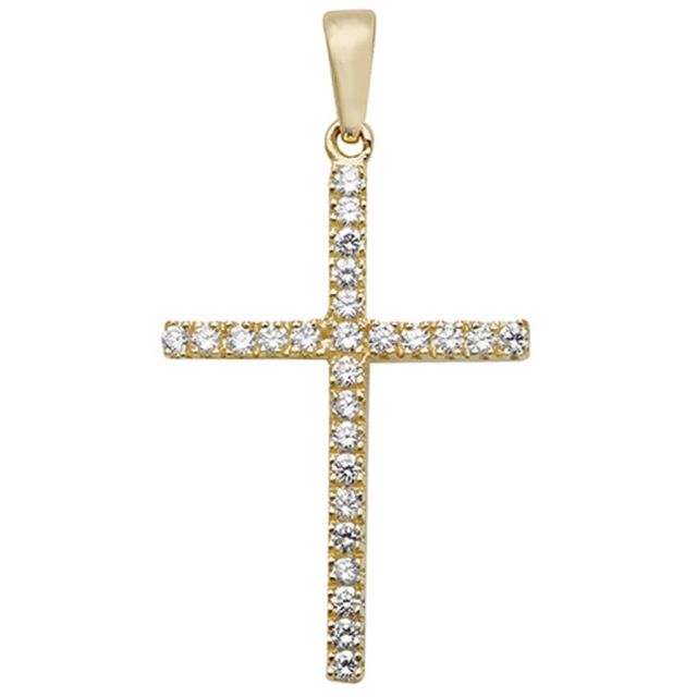 Buy Girls 9ct Gold 26mm Cubic Zirconia Cross Pendant by World of Jewellery
