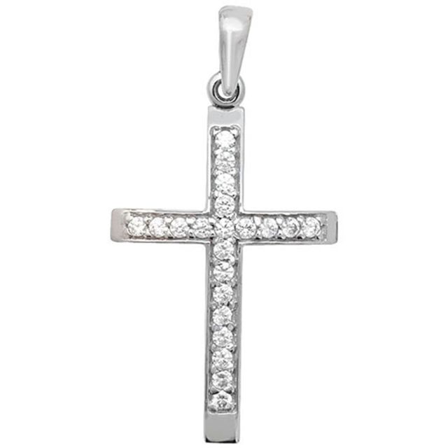 Buy Boys 9ct White Gold 25mm Cubic Zirconia Cross Pendant by World of Jewellery