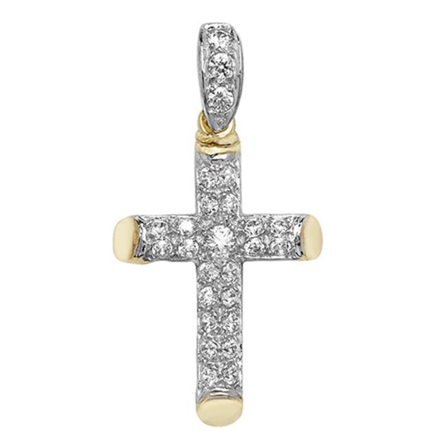 Buy 9ct Gold 23mm Tubular Cubic Zirconia Cross Pendant by World of Jewellery