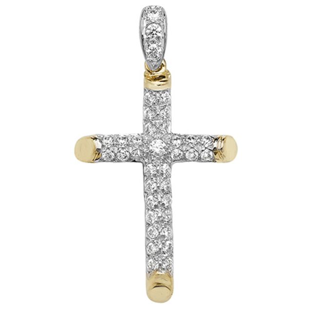 Buy 9ct Gold 30mm Tubular Cubic Zirconia Cross Pendant by World of Jewellery