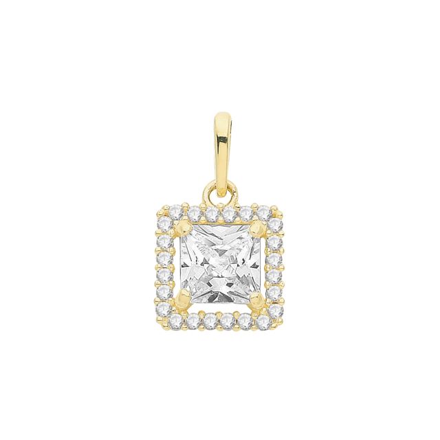Buy Boys 9ct Gold 8mm Cushion Cubic Zirconia Pendant by World of Jewellery