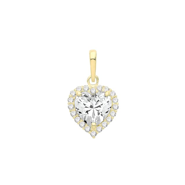 Buy 9ct Gold 9mm Heart Cubic Zirconia Pendant by World of Jewellery
