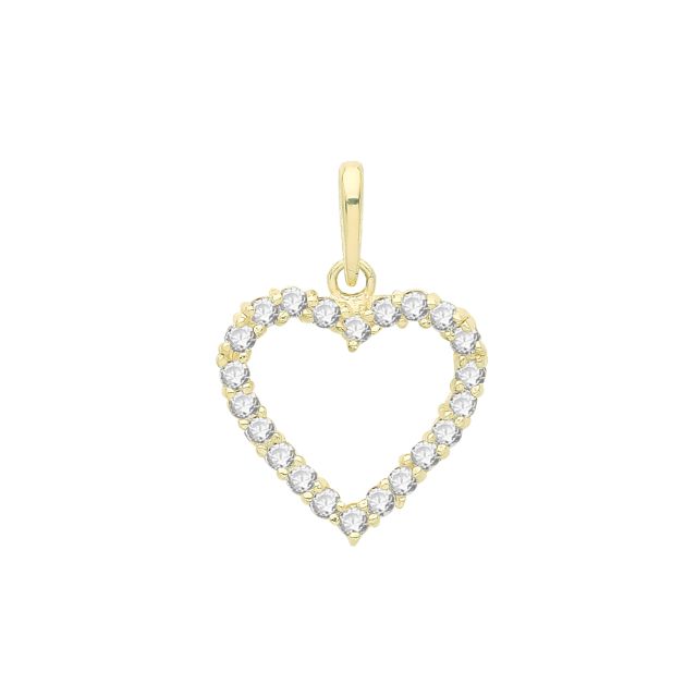 Buy 9ct Gold 10mm Cubic Zirconia Open Heart Pendant by World of Jewellery