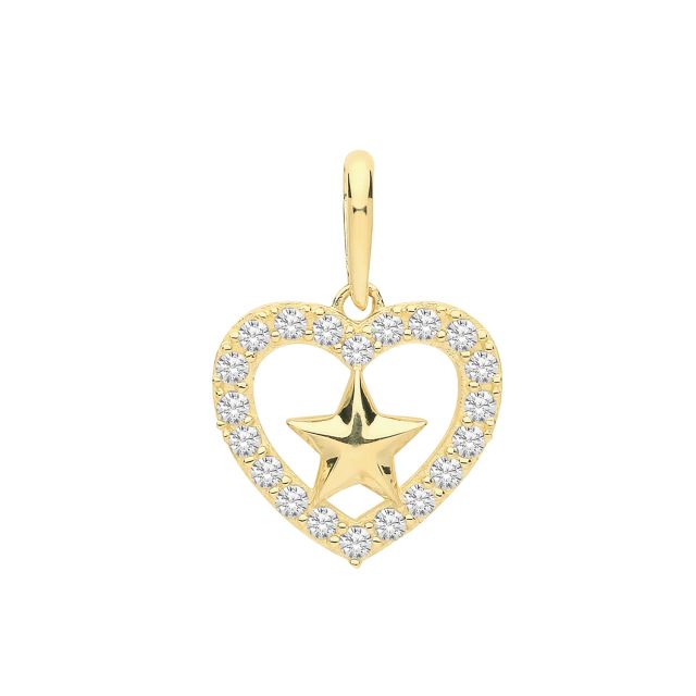 Buy Mens 9ct Gold 11mm Cubic Zirconia Open Heart and Star Pendant by World of Jewellery