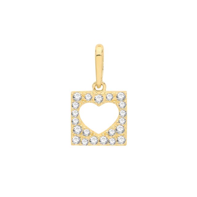 Buy Girls 9ct Gold 8mm Cubic Zirconia Square and Heart Pendant by World of Jewellery