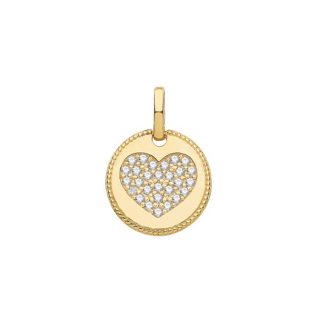 Buy Mens 9ct Gold 11mm Fancy Edged Round Heart Cubic Zirconia Pendant by World of Jewellery