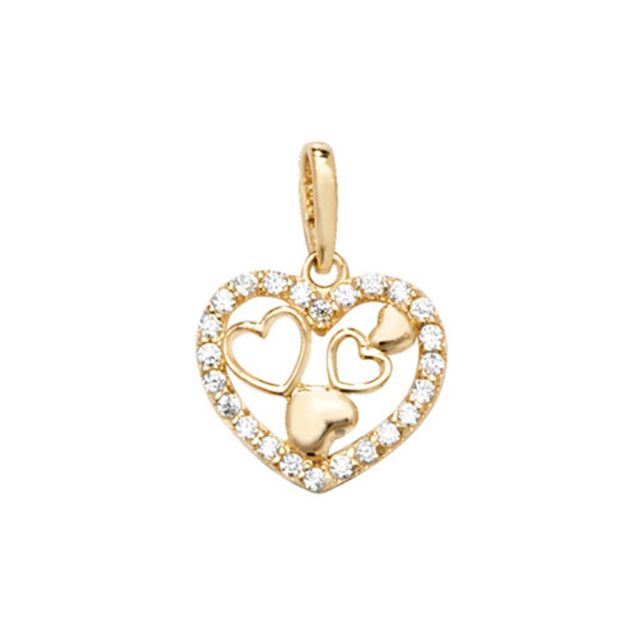 Buy Girls 9ct Gold 10mm Cubic Zirconia Heart In Heart Pendant by World of Jewellery
