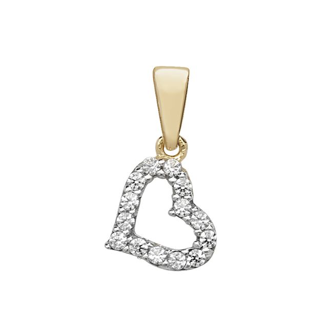 Buy 9ct Gold 8mm Cubic Zirconia Open Heart Pendant by World of Jewellery