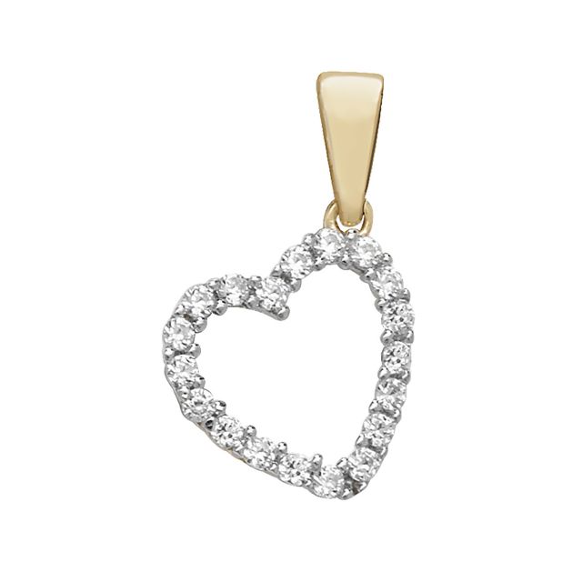 Buy 9ct Gold 11mm Cubic Zirconia Open Heart Pendant by World of Jewellery