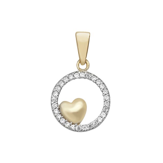 Buy 9ct Gold 11mm Round Cubic Zirconia Heart Pendant by World of Jewellery