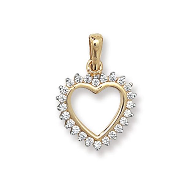 Buy 9ct Gold 12mm Open Cubic Zirconia Heart Pendant by World of Jewellery