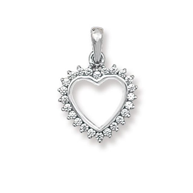 Buy 9ct White Gold 12mm Open Cubic Zirconia Heart Pendant by World of Jewellery