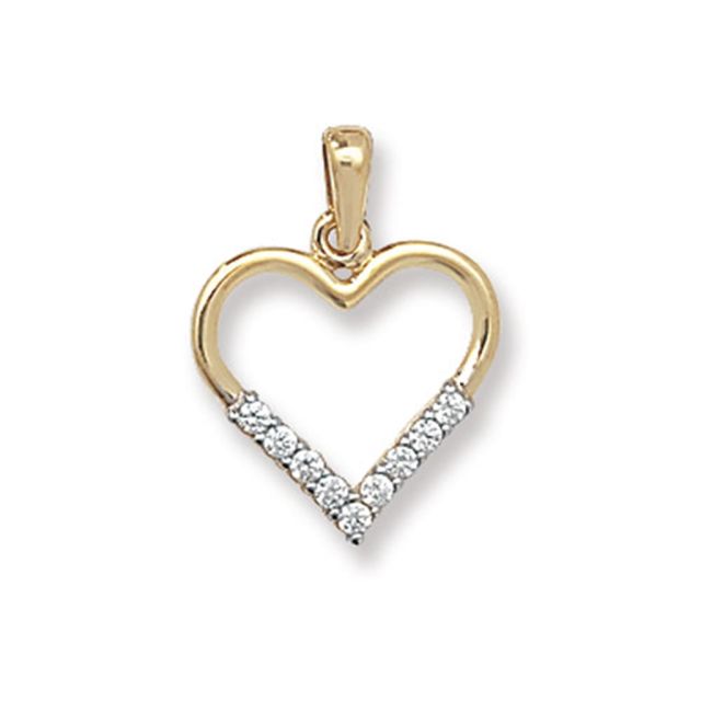 Buy 9ct Gold 15mm Open Heart Cubic Zirconia Pendant by World of Jewellery