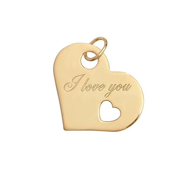 Buy Girls 9ct Gold 20mm Engraved I Love You Heart Pendant by World of Jewellery